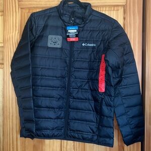 NWT Men’s Medium Columbia Black Lightweight Puffer Jacket, Firefighter Patch